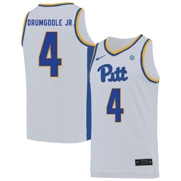 Men #4 Gerald Drumgoole Jr. Pitt Panthers College Basketball Jerseys Sale-White